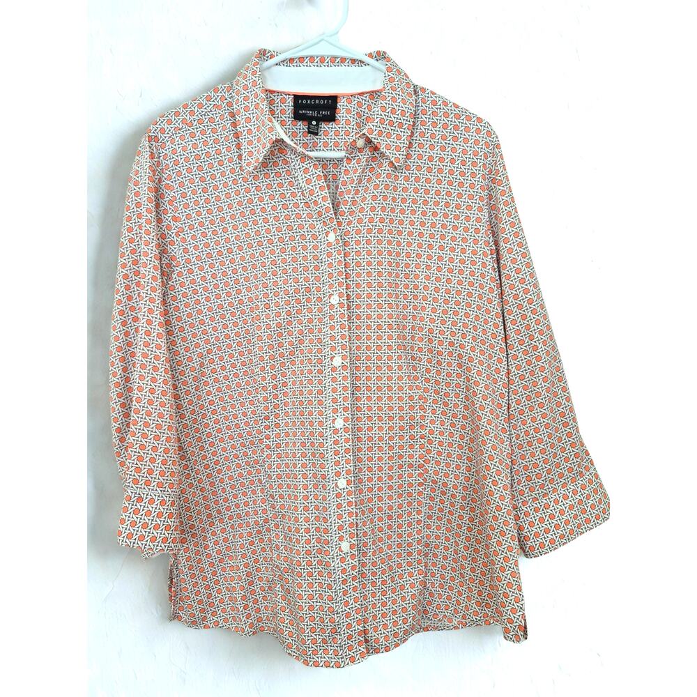 Foxcroft Fitted Fit Blouse Sz 16 No Wrinkle Cotton Bracelet Sleeve Career Office